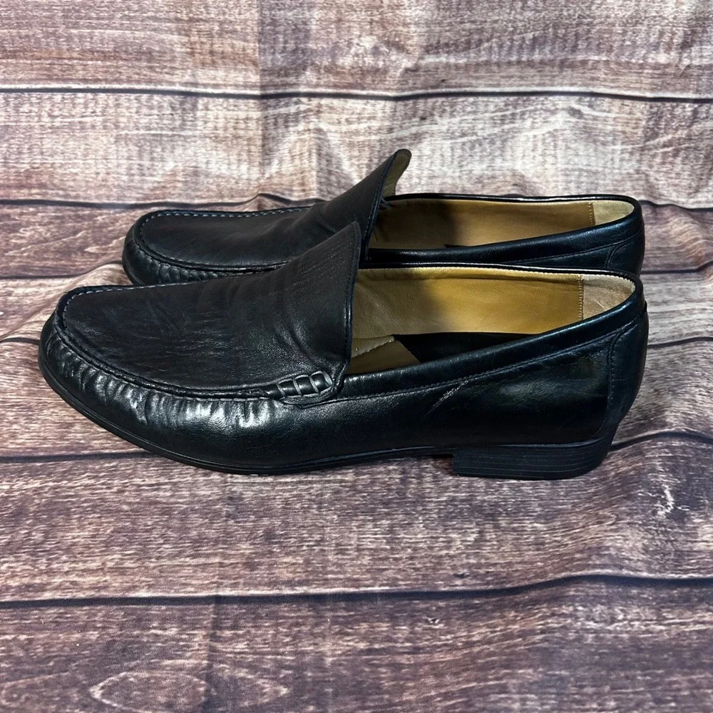 Johnston & Murphy Mens Black Leather Sheepskin Lining Moc Toe Loafers 10.5 M